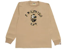 A Bathing Ape 1st Camo Camo College L/S Tee in Beige