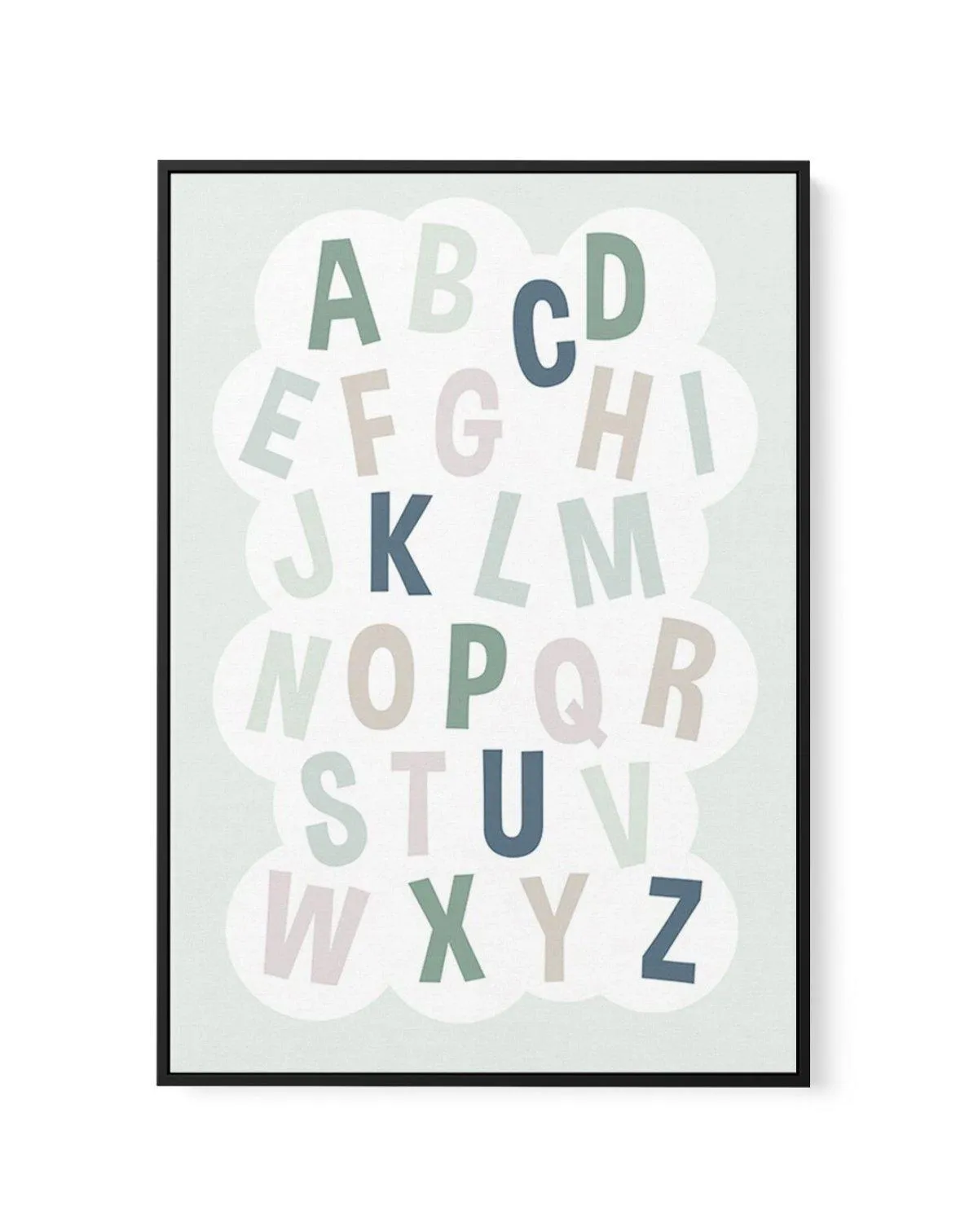 Alphabet Cloud | Green & Blue | Framed Canvas Art Print