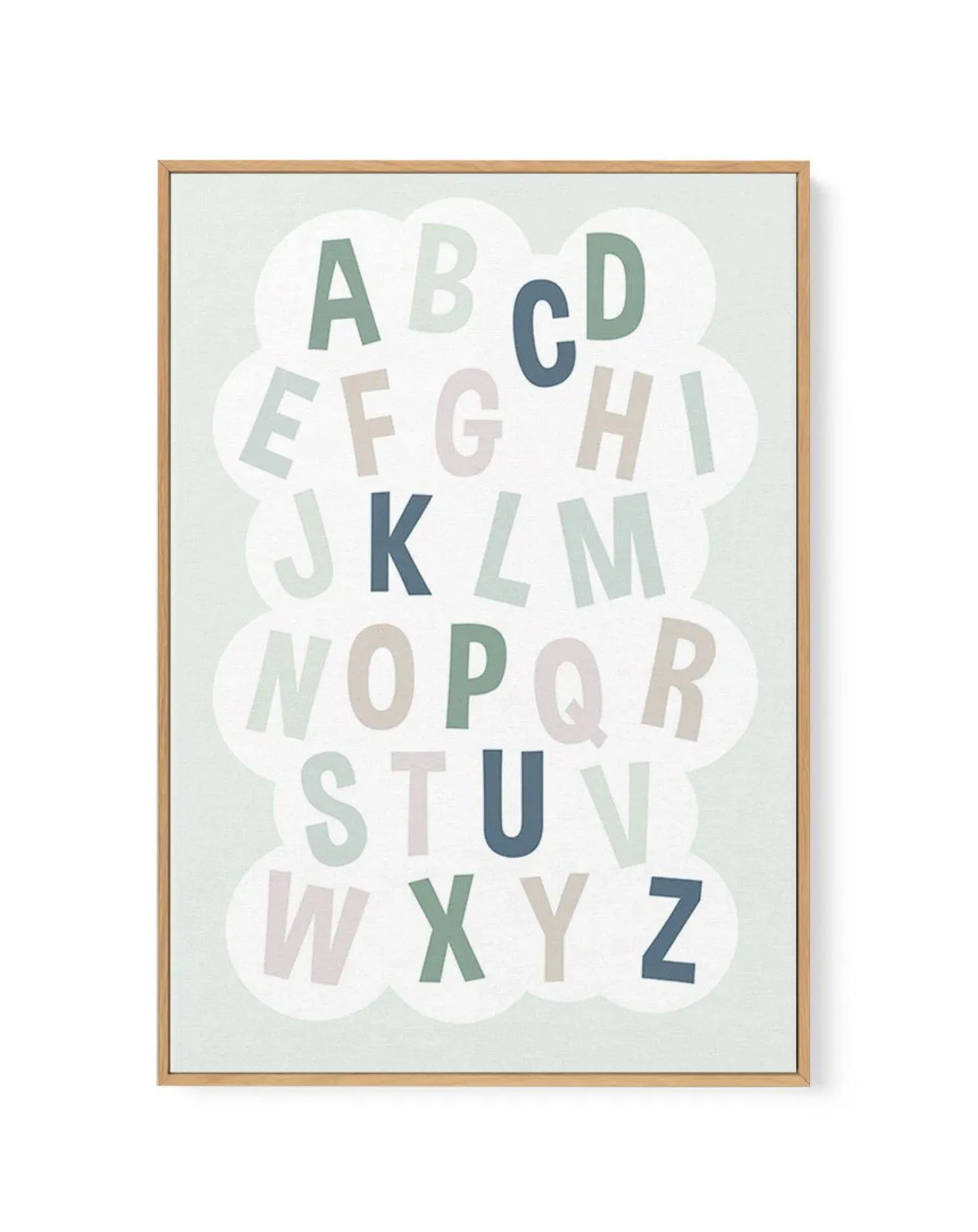 Alphabet Cloud | Green & Blue | Framed Canvas Art Print