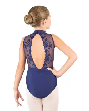 Ballet Rosa Amelie Floral Mesh Lace Open Back Sleeveless Leotard - Girls