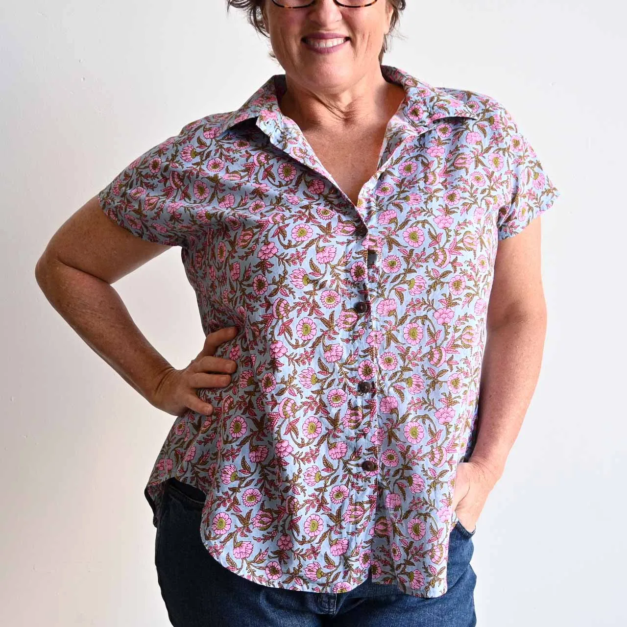 Be My Cotton Blouse by KOBOMO - Silver Pink Blossom