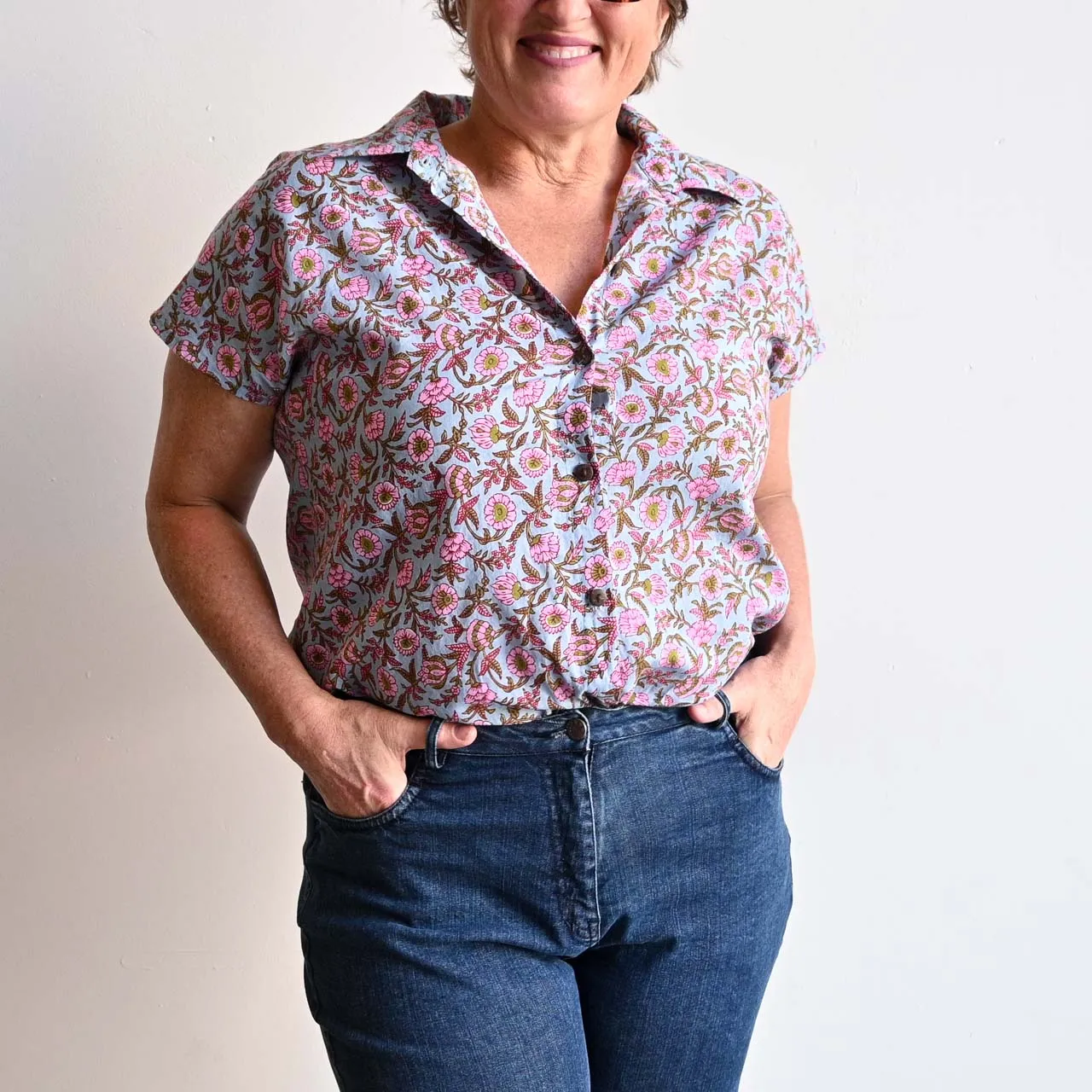 Be My Cotton Blouse by KOBOMO - Silver Pink Blossom