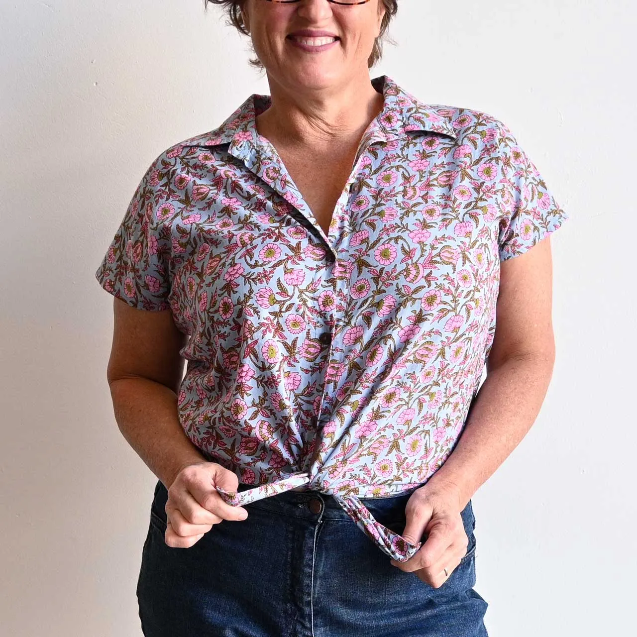 Be My Cotton Blouse by KOBOMO - Silver Pink Blossom