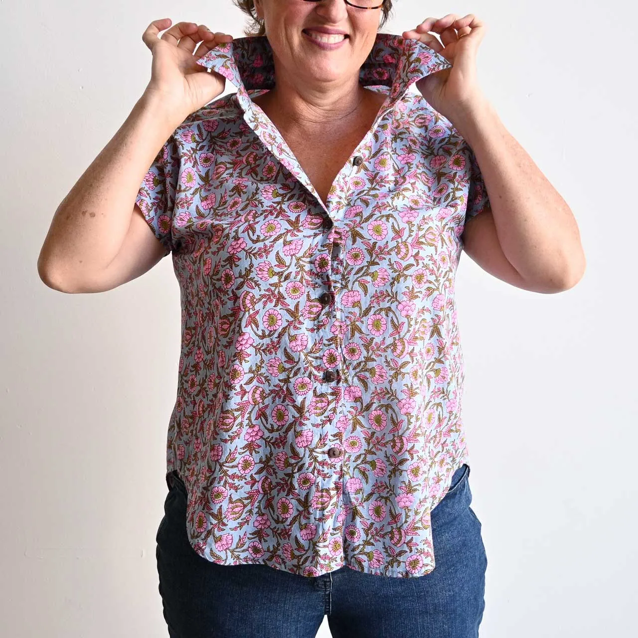 Be My Cotton Blouse by KOBOMO - Silver Pink Blossom