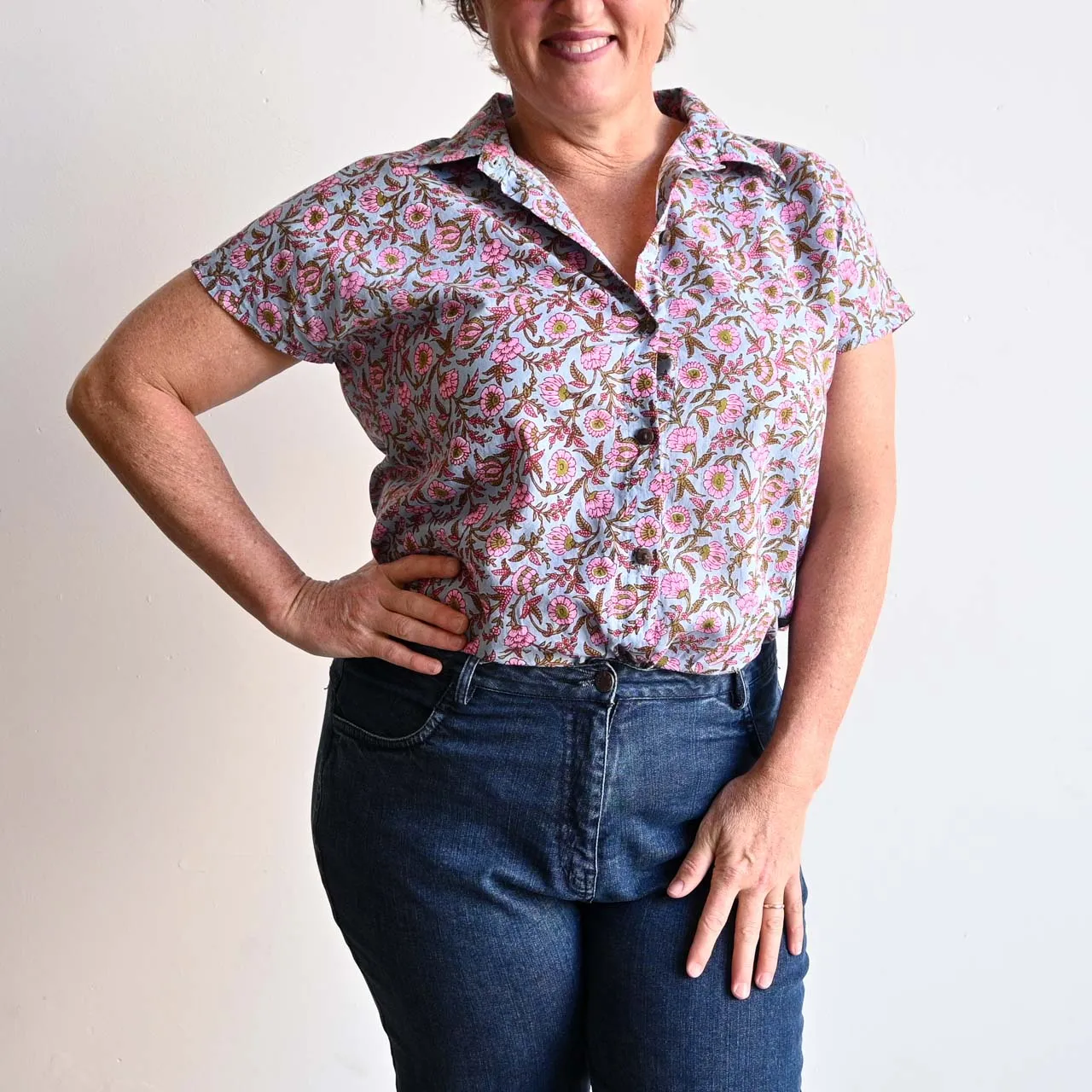 Be My Cotton Blouse by KOBOMO - Silver Pink Blossom