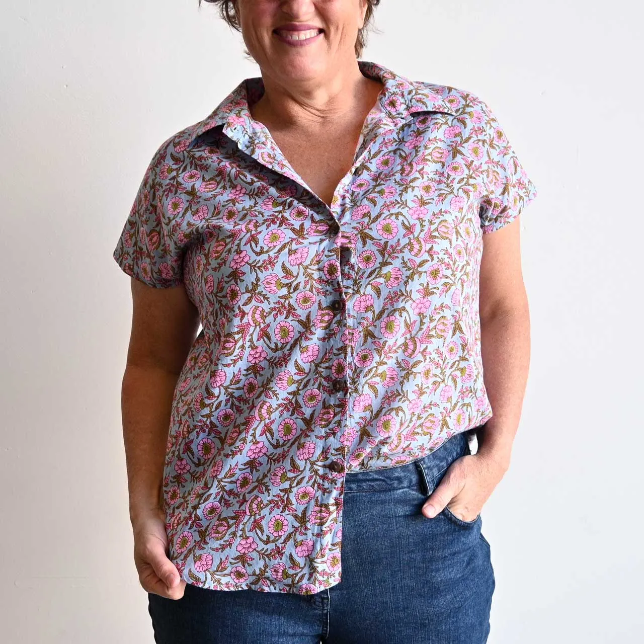 Be My Cotton Blouse by KOBOMO - Silver Pink Blossom