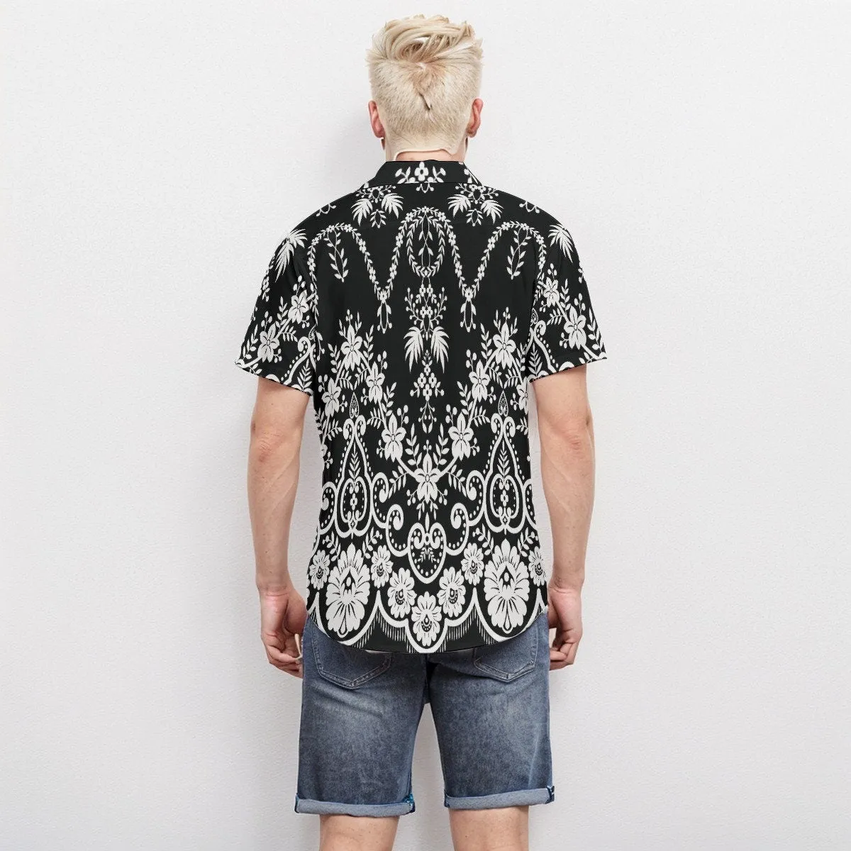 Black Floral Shirt Men, Boho Shirt Men, Floral Top Men, Black and White Floral Shirt, Romantic Shirt Men, Retro Shirt Men