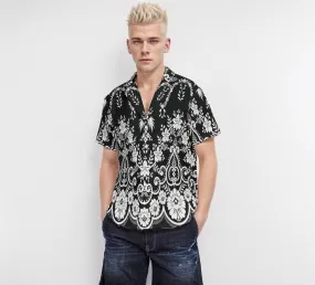 Black Floral Shirt Men, Boho Shirt Men, Floral Top Men, Black and White Floral Shirt, Romantic Shirt Men, Retro Shirt Men