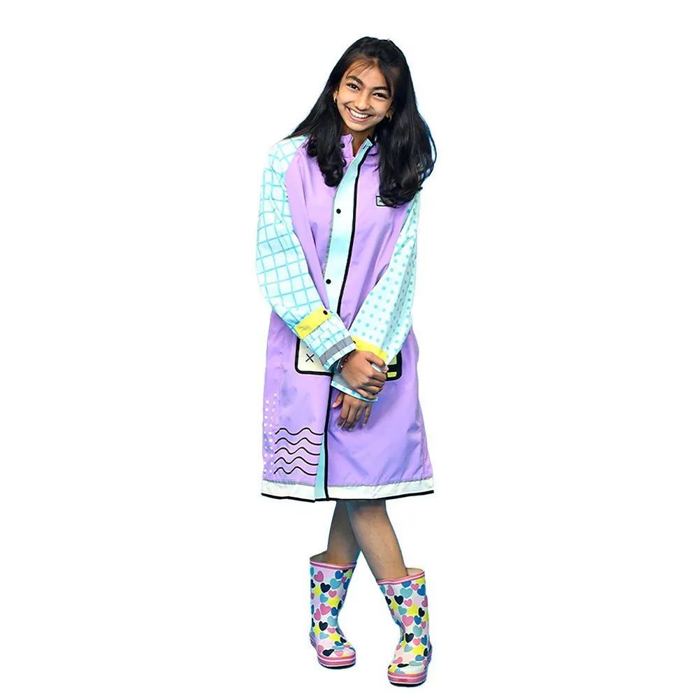 Bold geometric print Lilac & Light blue Raincoat for Kids
