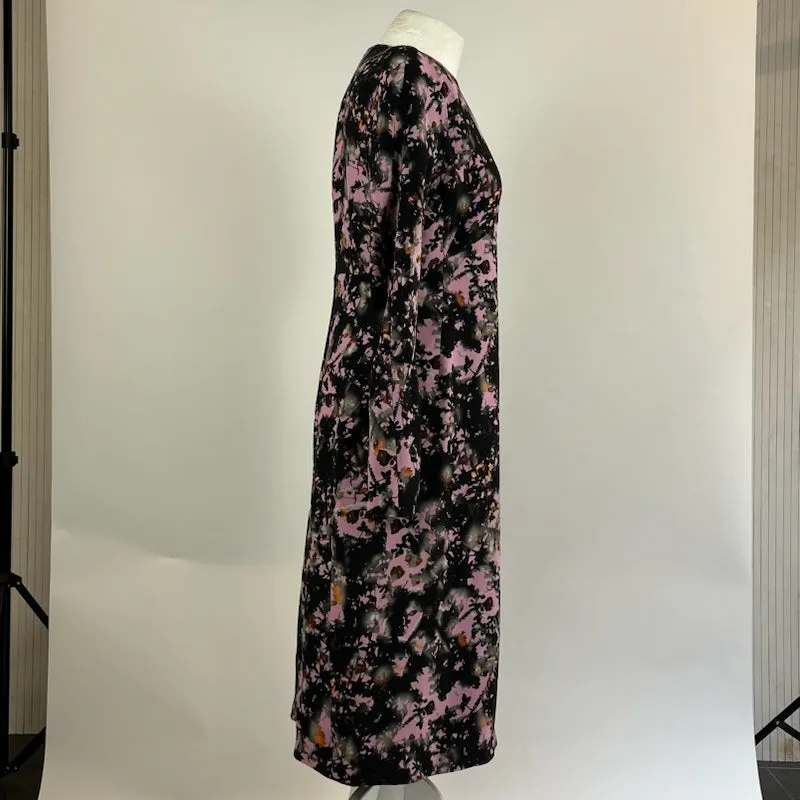 Bottega Veneta Foxglove & Black Print Silk Crepe Midi Dress M