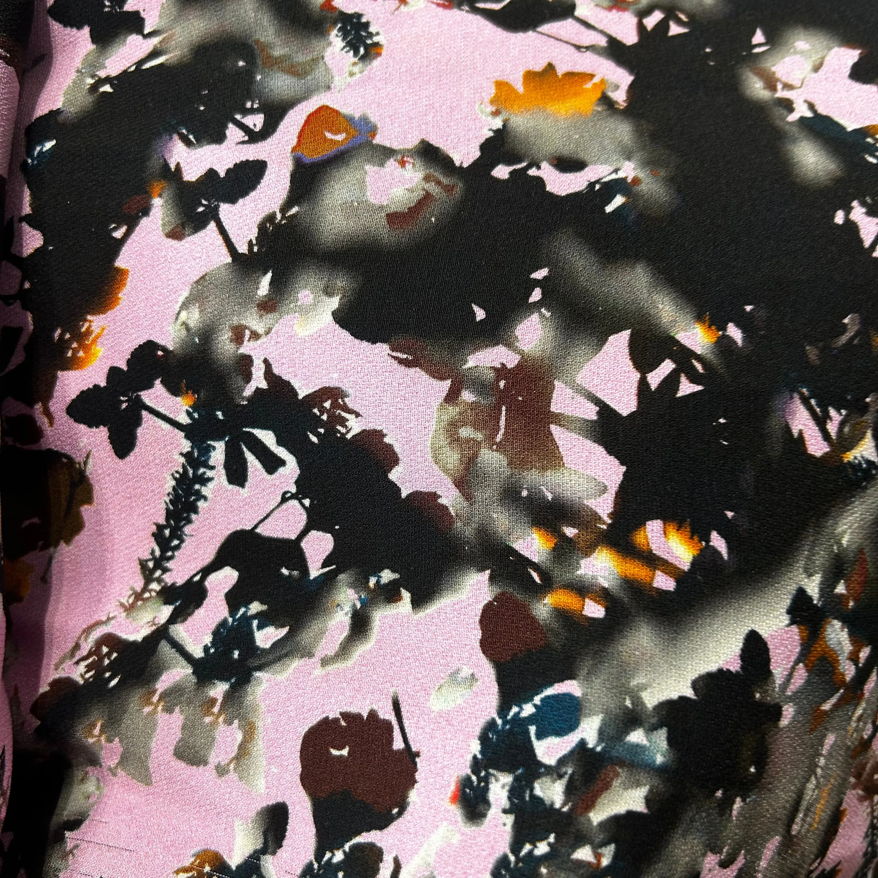 Bottega Veneta Foxglove & Black Print Silk Crepe Midi Dress M
