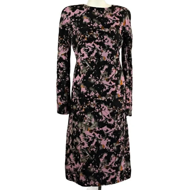 Bottega Veneta Foxglove & Black Print Silk Crepe Midi Dress M