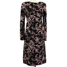 Bottega Veneta Foxglove & Black Print Silk Crepe Midi Dress M