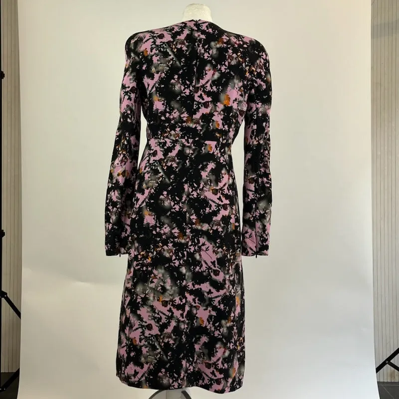 Bottega Veneta Foxglove & Black Print Silk Crepe Midi Dress M