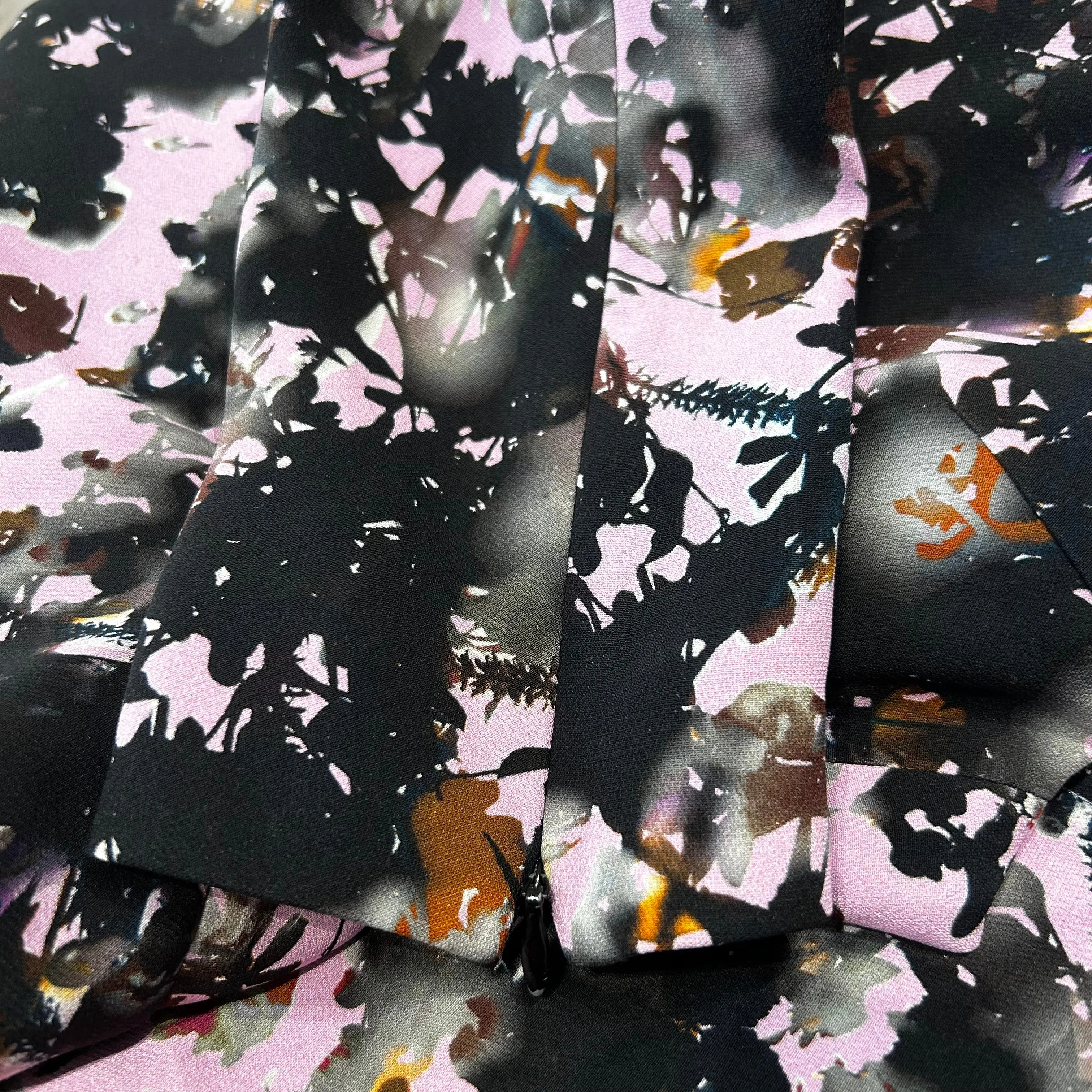 Bottega Veneta Foxglove & Black Print Silk Crepe Midi Dress M