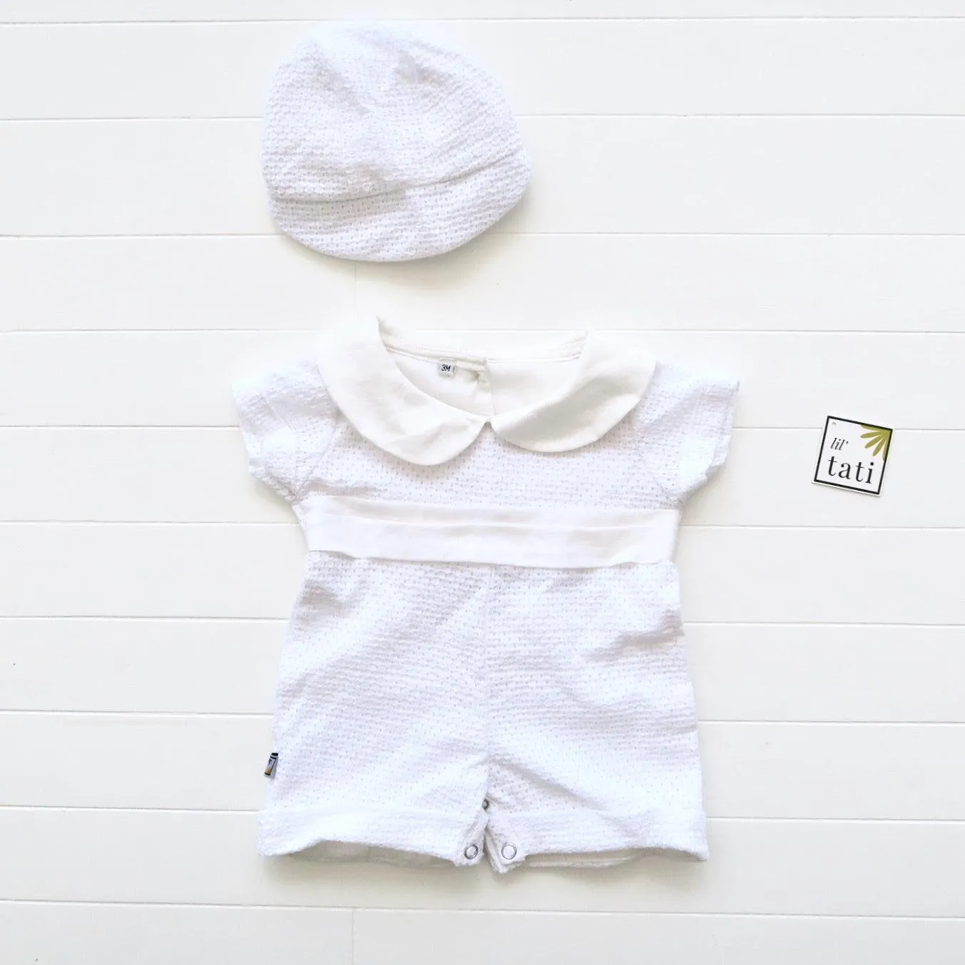 Boys Christening Set - Playsuit in Circle Eyelet