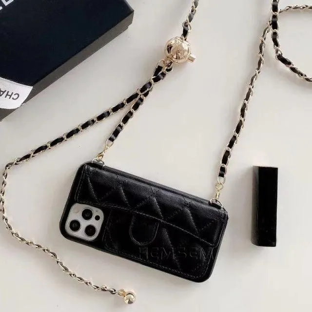 Chain Strip Crossbody Wallet Case for iPhone