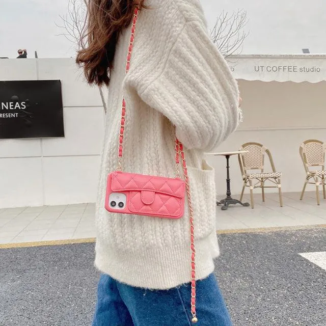 Chain Strip Crossbody Wallet Case for iPhone