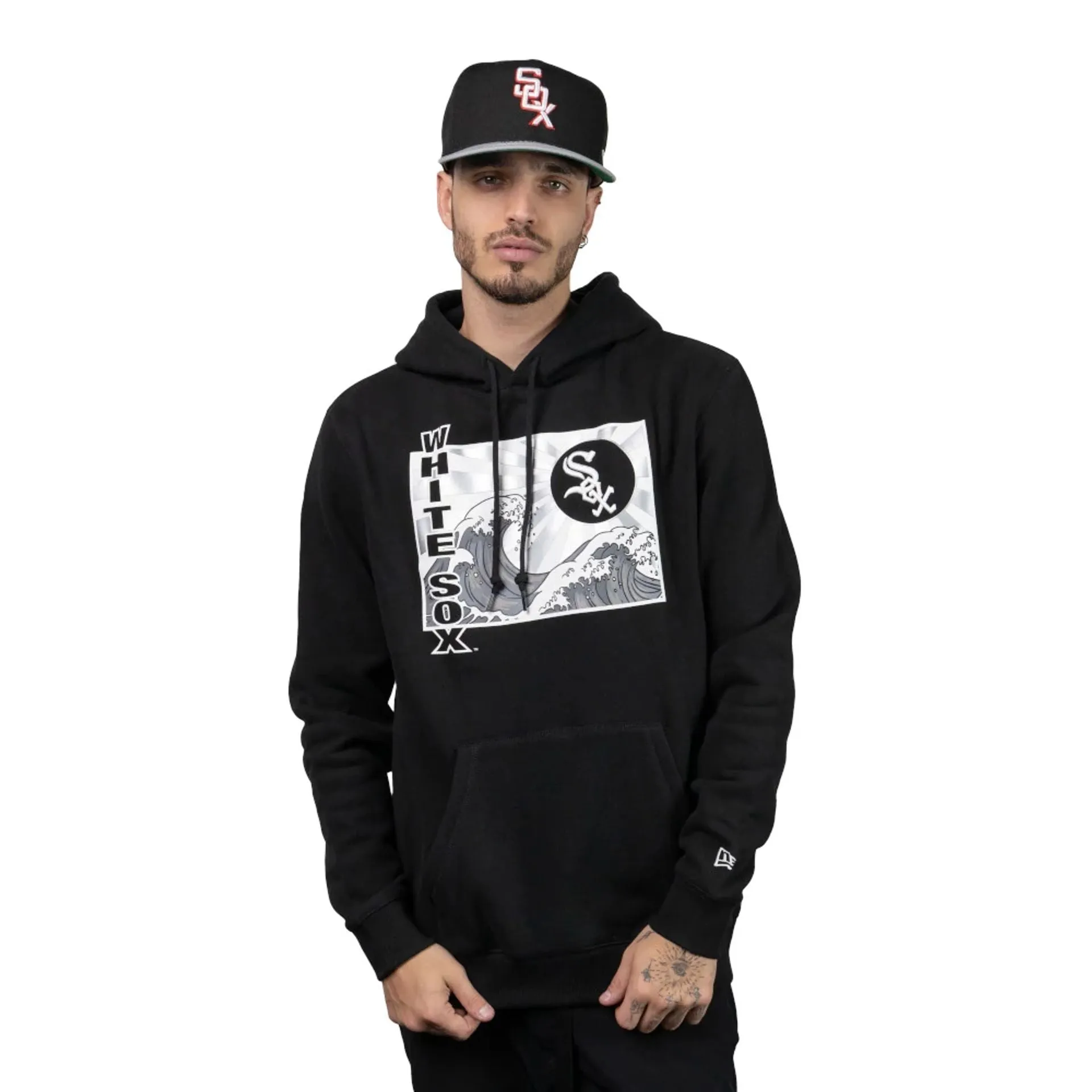 Chicago White Sox Tonal Wave Black Pullover Hoodie