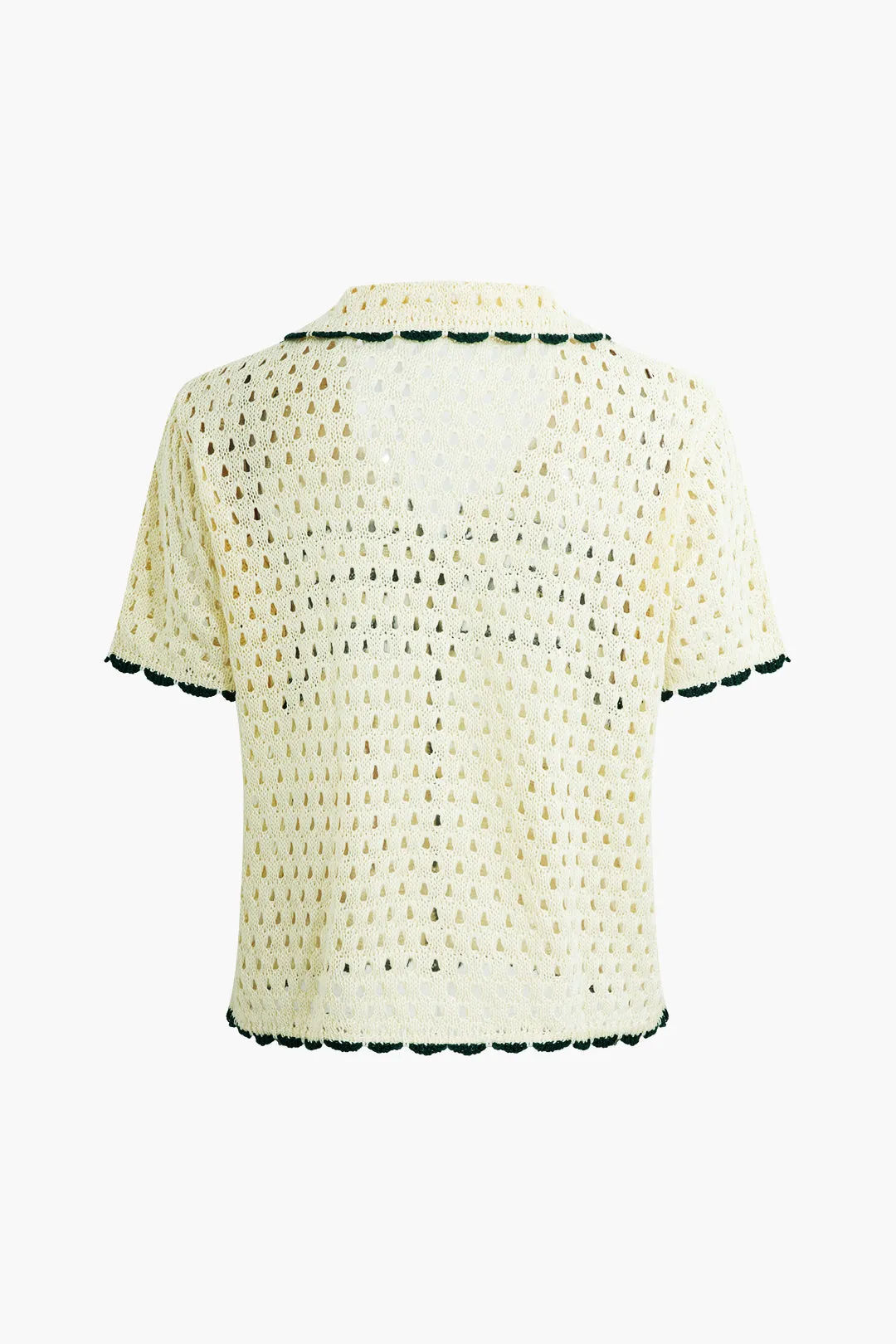Crochet Striped Hollow Out Short Sleeve Knit Top