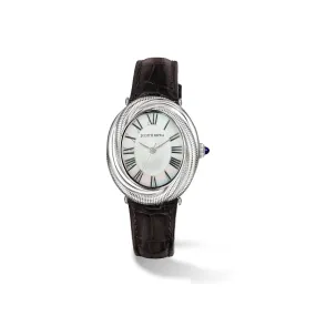 Eternity Watch with Mother of Pearl, Sapphire and Darkest Brown Genuine Crocodile Strap