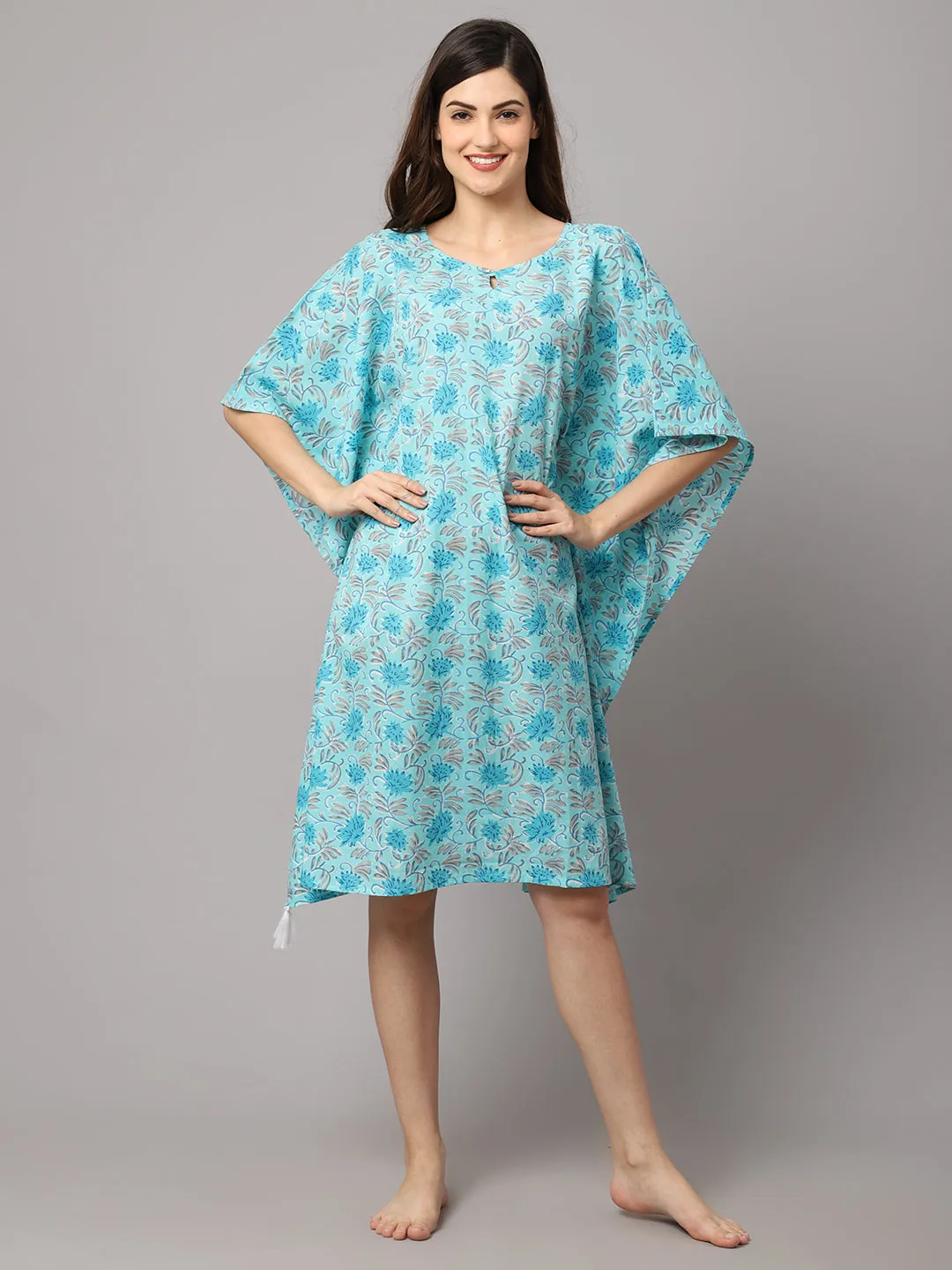 Floral Print Short kaftan With Tasseles