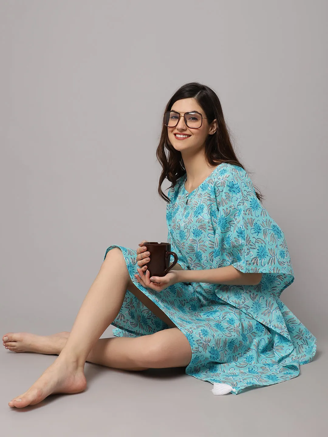 Floral Print Short kaftan With Tasseles