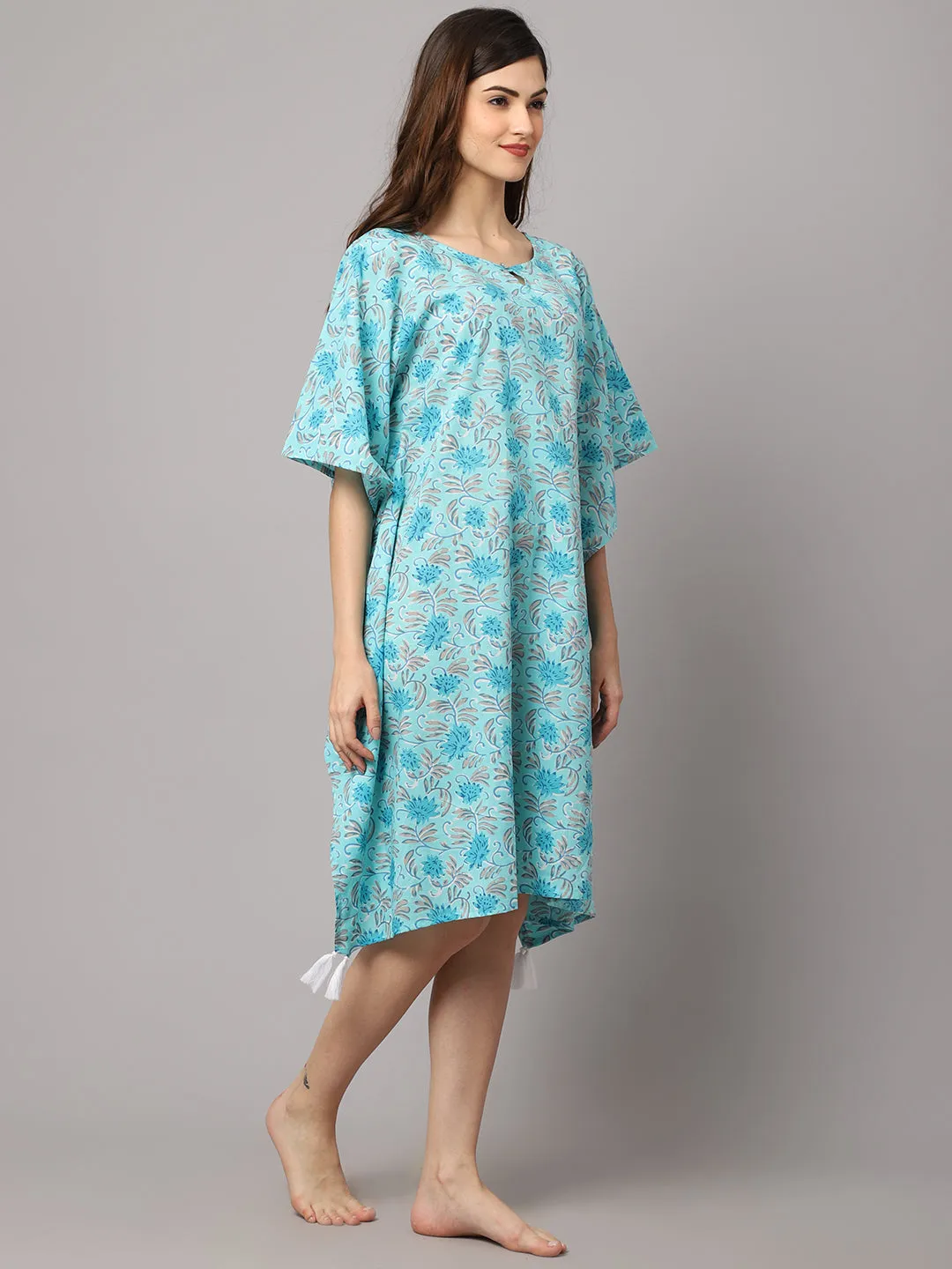 Floral Print Short kaftan With Tasseles