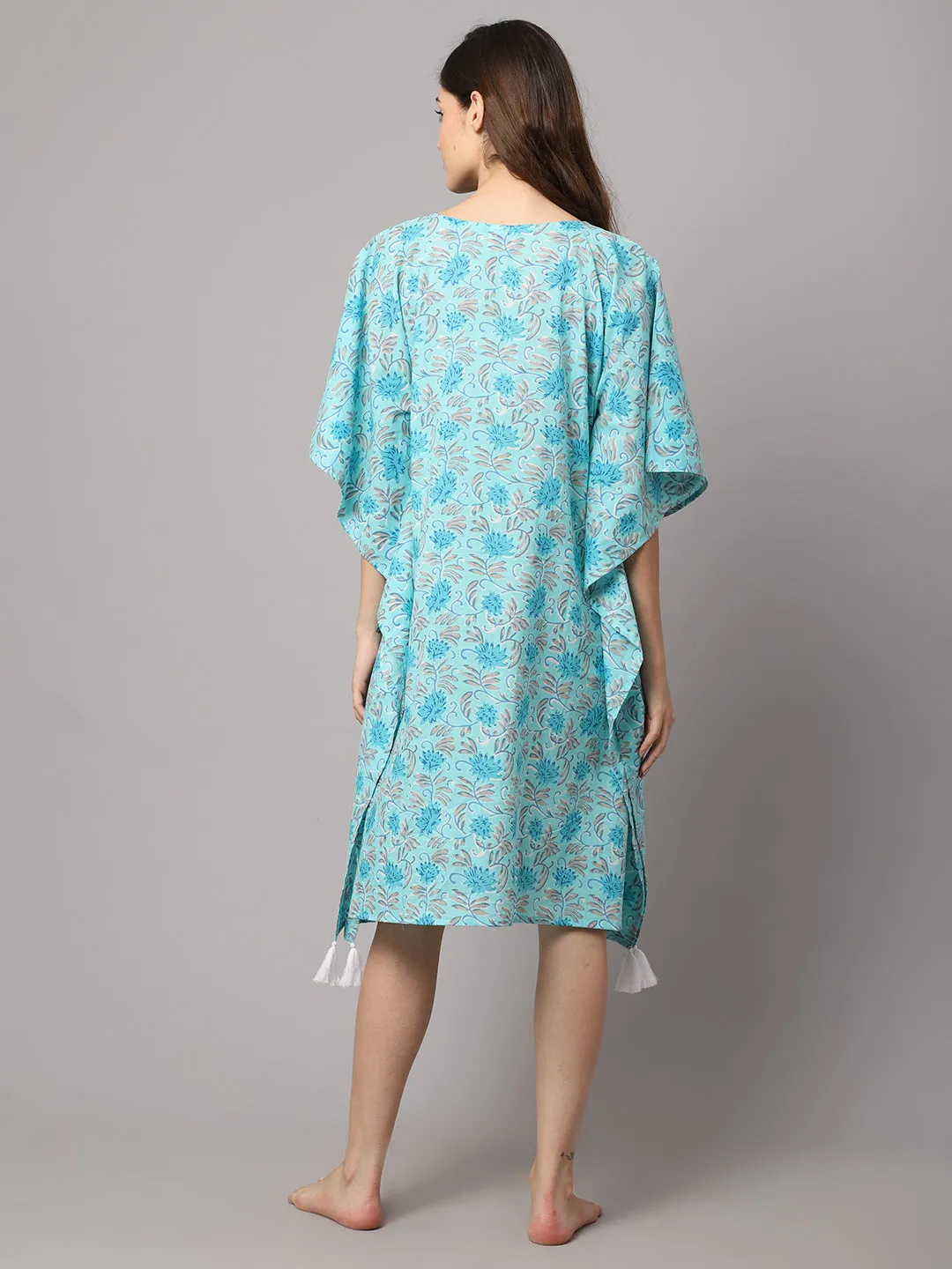 Floral Print Short kaftan With Tasseles