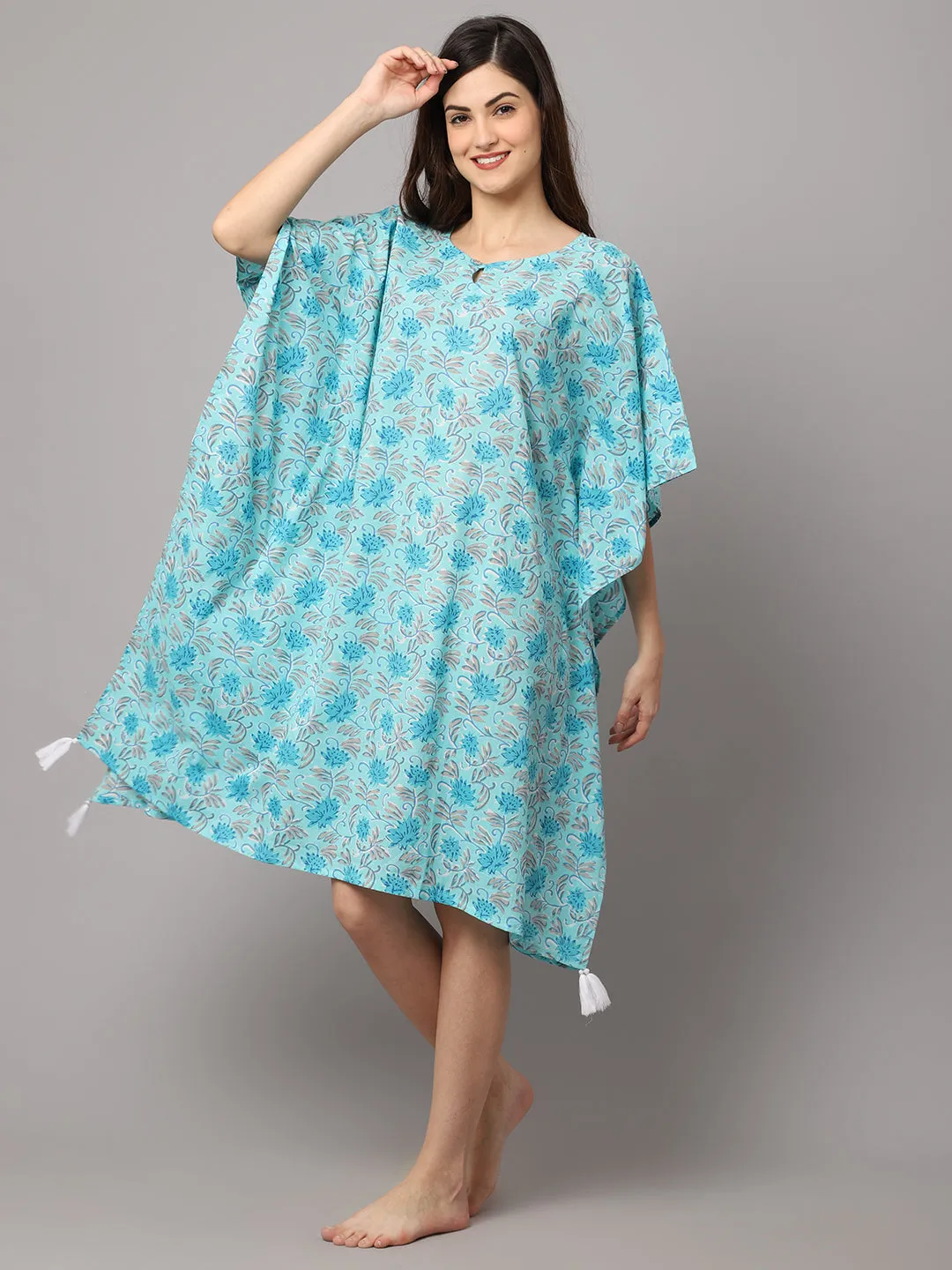 Floral Print Short kaftan With Tasseles