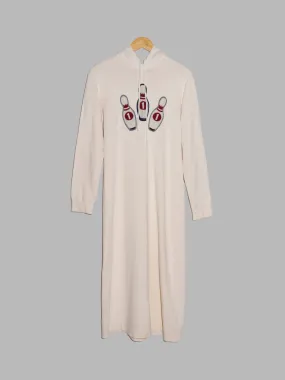 Keita Maruyama beige cotton full length hoodie dress with bowling pin motif - M