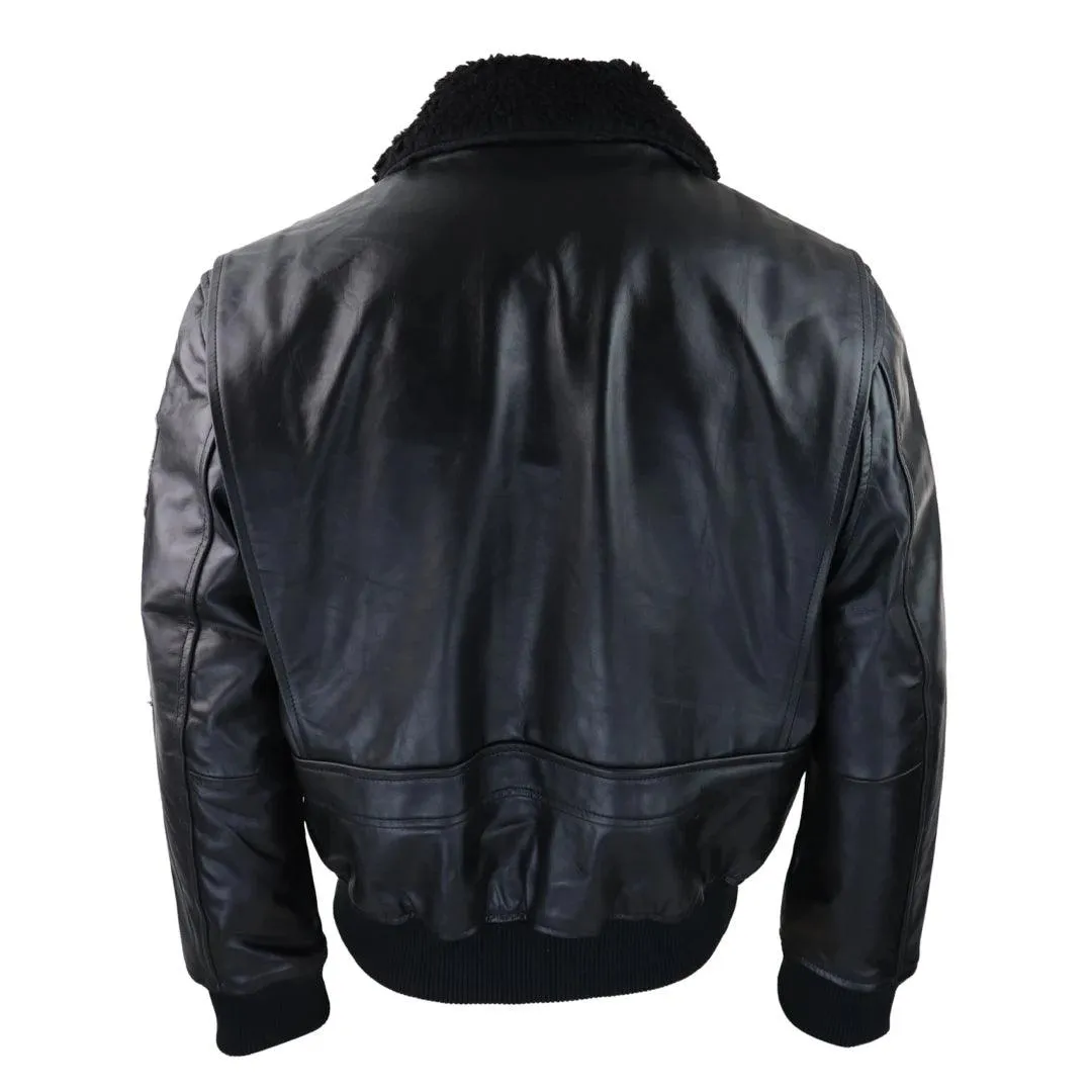 Mens Full Black Grey Topgun Maverick Jacket Pilot Bomber US Badges Black Fur Tom Cat