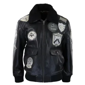 Mens Full Black Grey Topgun Maverick Jacket Pilot Bomber US Badges Black Fur Tom Cat