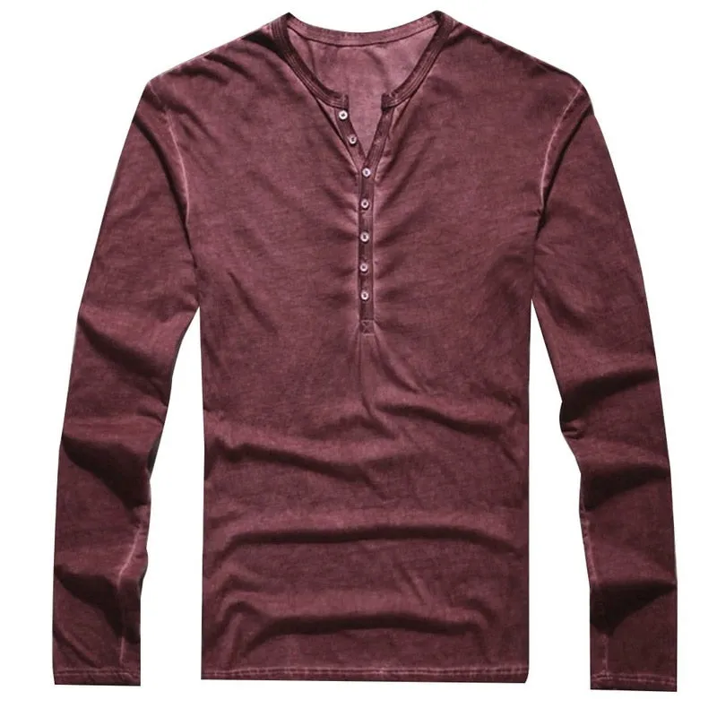 Men's Tee Shirt V-neck Long Sleeve Tee amp Tops Stylish Buttons Autumn Casual Henley shirt Solid Clothing