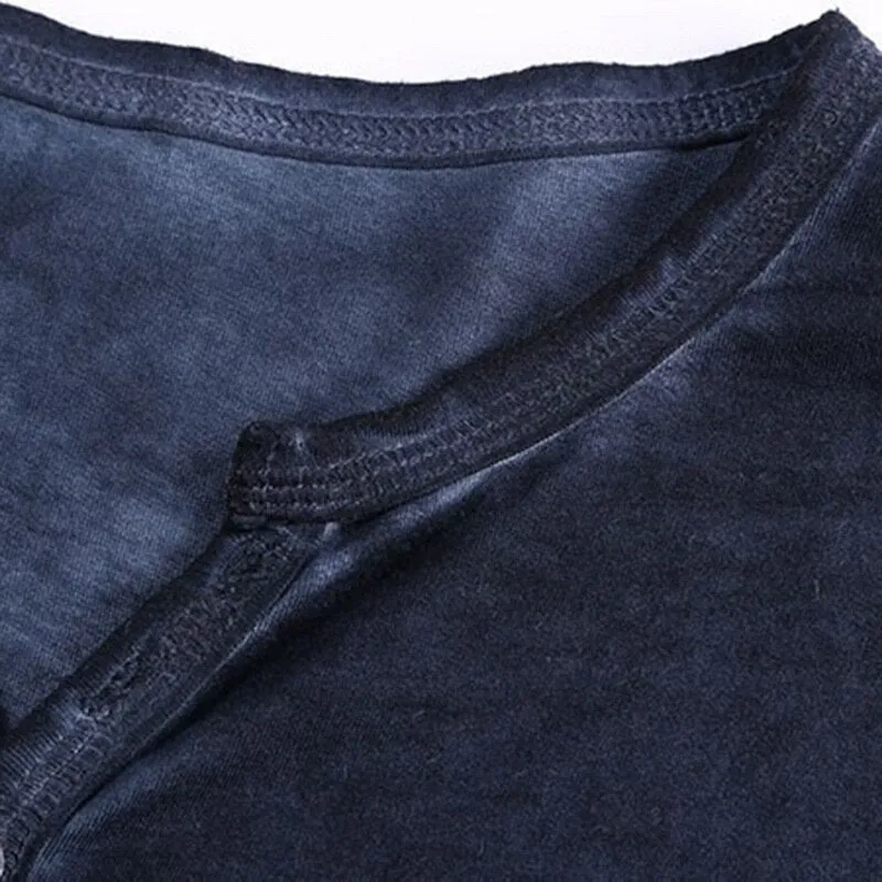 Men's Tee Shirt V-neck Long Sleeve Tee amp Tops Stylish Buttons Autumn Casual Henley shirt Solid Clothing