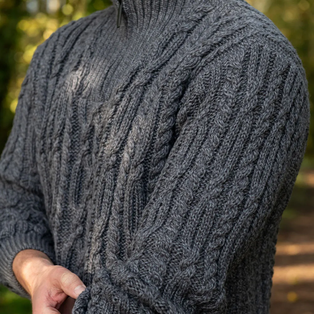 Niall Steel Grey Half Zip Cable Sweater