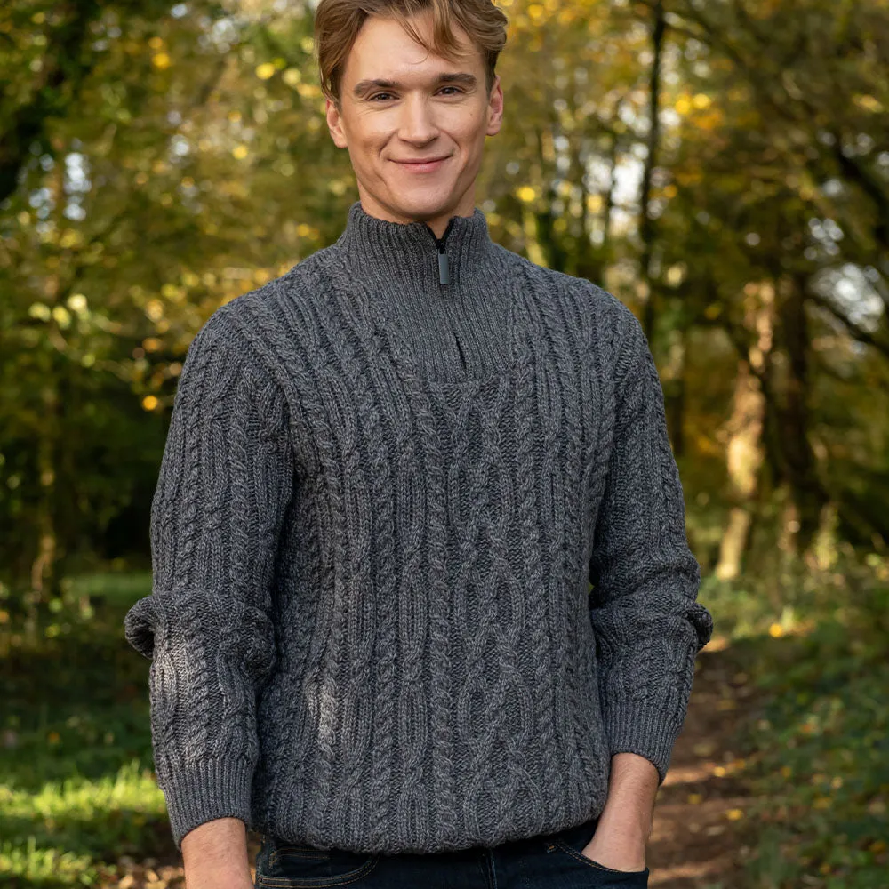 Niall Steel Grey Half Zip Cable Sweater