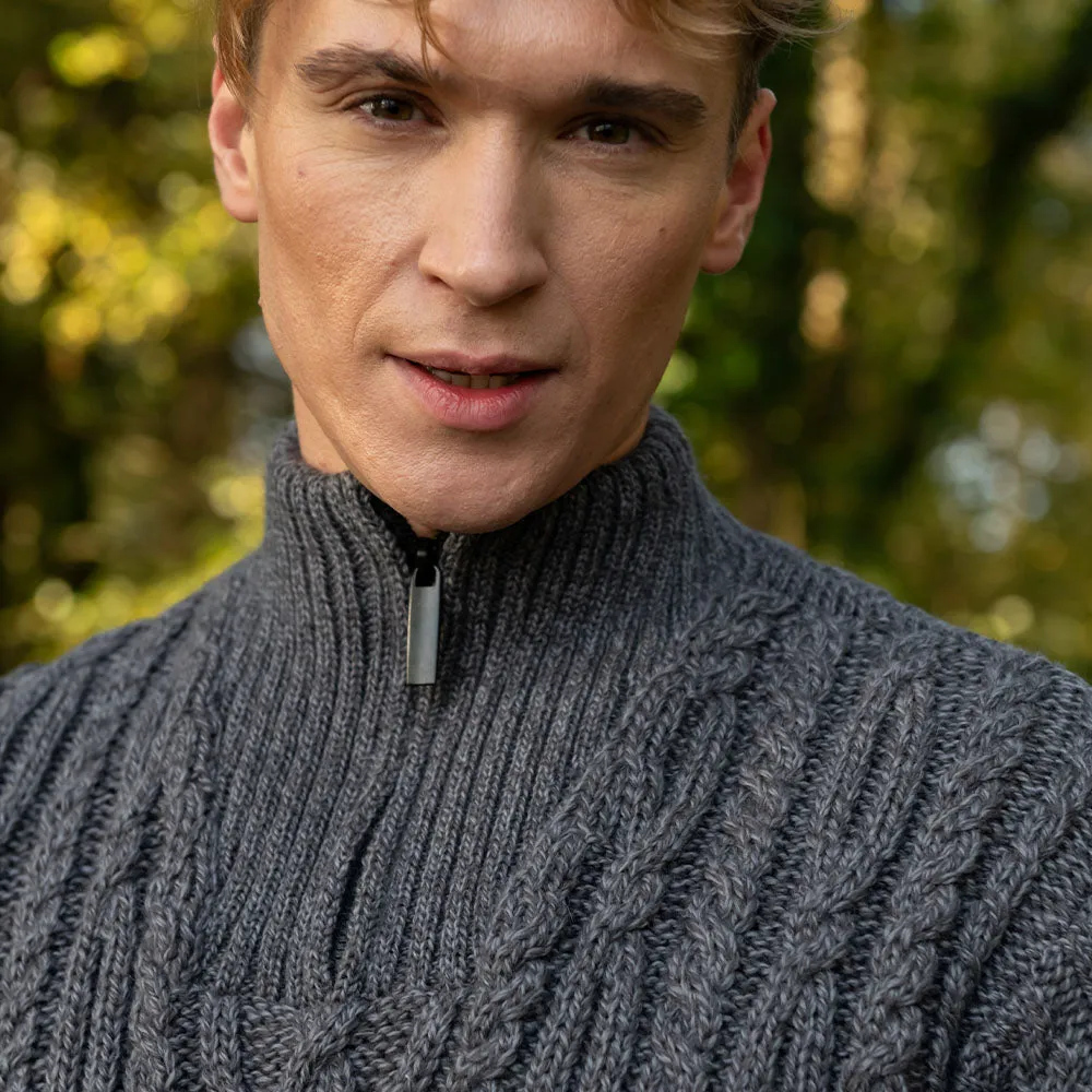 Niall Steel Grey Half Zip Cable Sweater