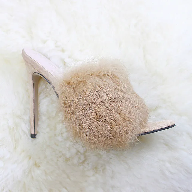 Pointed Toe Ladies Fur Women's Pumps High Heel