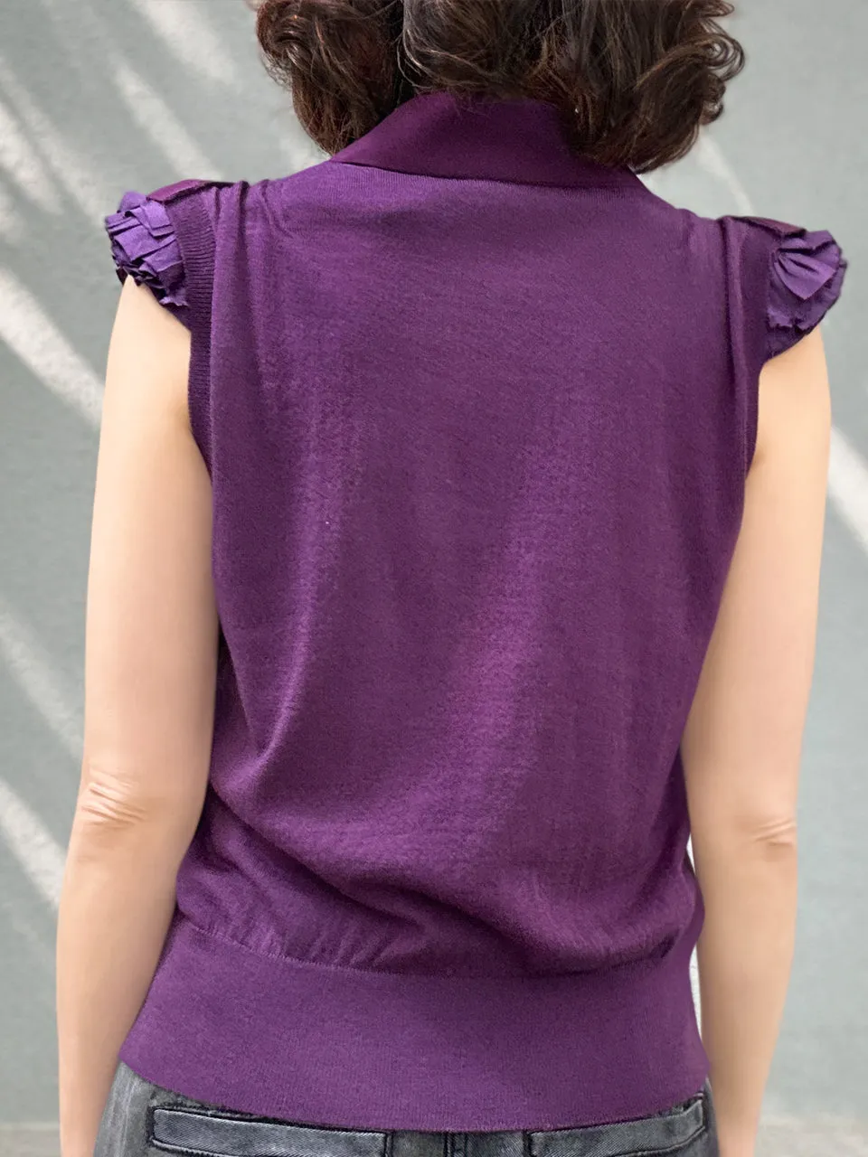 Purple Layered Ruffle Collared Cashmere Woollen Knit Top