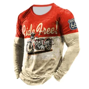 Retro Men's 3D Print Cotton Pullover Casual Crew Neck Long Sleeve T-shirts Autumn Loose Tops Blouse Men's Clothing