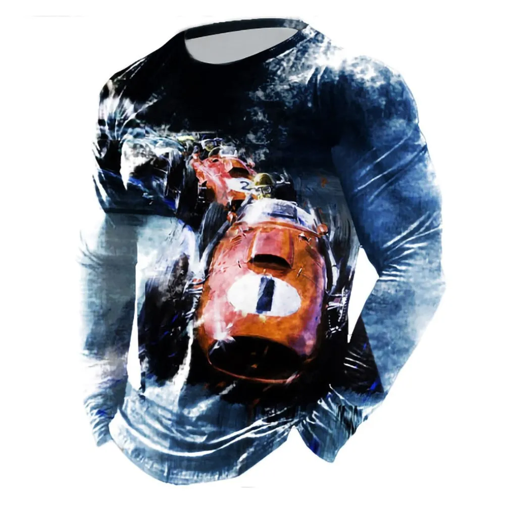 Retro Men's 3D Print Cotton Pullover Casual Crew Neck Long Sleeve T-shirts Autumn Loose Tops Blouse Men's Clothing