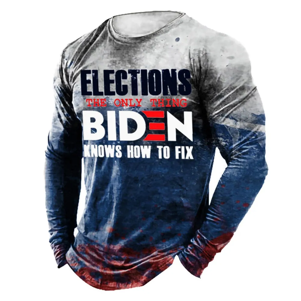 Retro Men's 3D Print Cotton Pullover Casual Crew Neck Long Sleeve T-shirts Autumn Loose Tops Blouse Men's Clothing