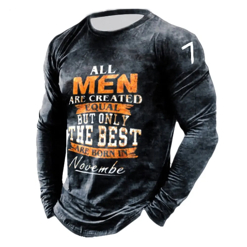 Retro Men's 3D Print Cotton Pullover Casual Crew Neck Long Sleeve T-shirts Autumn Loose Tops Blouse Men's Clothing