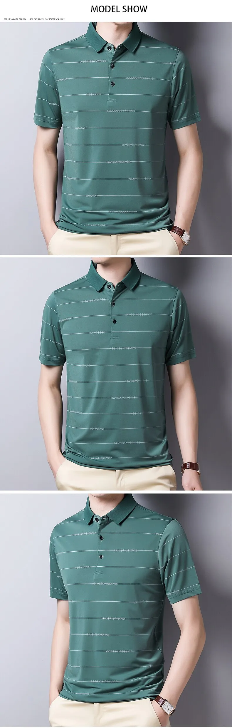 Summer Oversized T Shirt Men's Short Sleeved Striped Breathable Anti-wrinkle Turn-down Collar Clothing