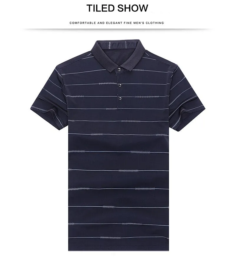 Summer Oversized T Shirt Men's Short Sleeved Striped Breathable Anti-wrinkle Turn-down Collar Clothing