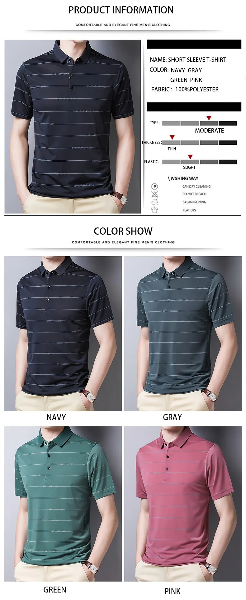 Summer Oversized T Shirt Men's Short Sleeved Striped Breathable Anti-wrinkle Turn-down Collar Clothing