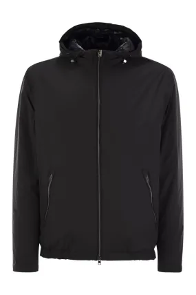 TECHNICAL FABRIC BOMBER JACKET WITH HOOD