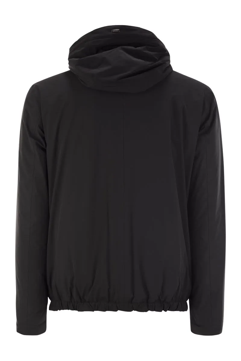TECHNICAL FABRIC BOMBER JACKET WITH HOOD