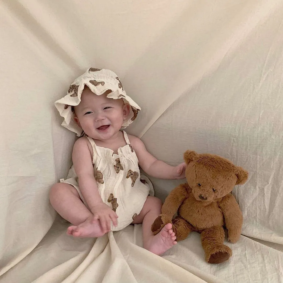 Teddy Bear Gauze Sleeveless Romper